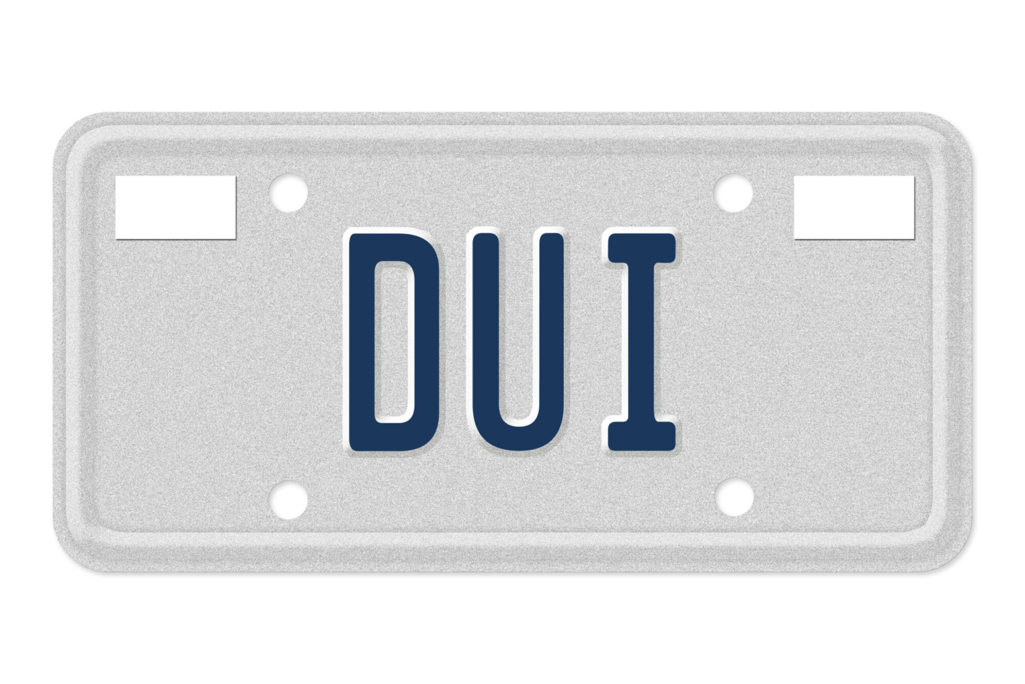 The word DUI in blue on license plate isolated on white, Getting a DUI